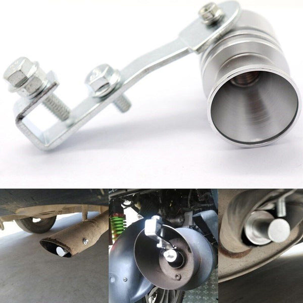 FIT BOLT-ON EXHAUST MUFFLER TURBO WHISTLE SOUND NOISE DEVICE SIMULATOR  SILVER