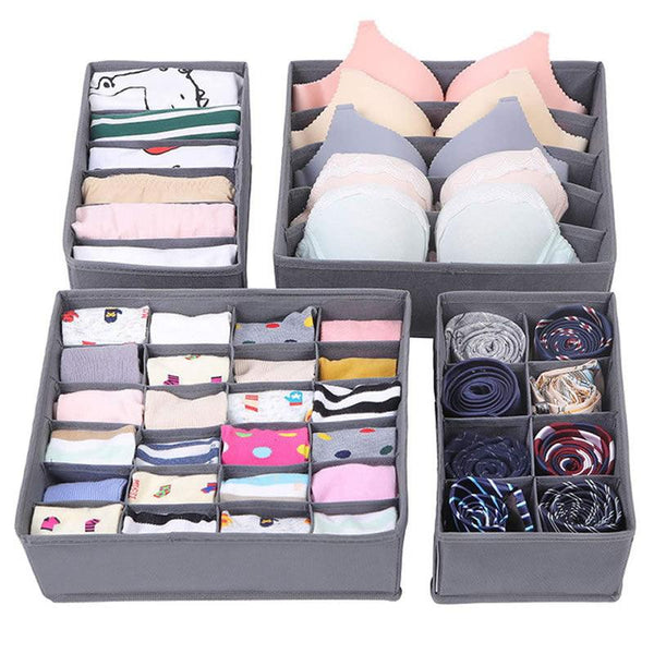 Relaxdays Set of 4 Underwear Organiser, Storage Box for Socks & Underwear,  Wardrobe Organiser, HWD: 9